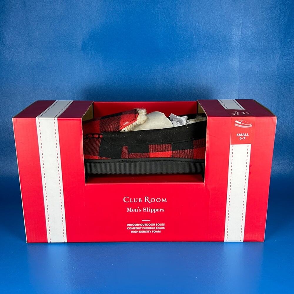 Club Room Men's Indoor/Outdoor Slippers - Buffalo Plaid - 6/7 - New in box